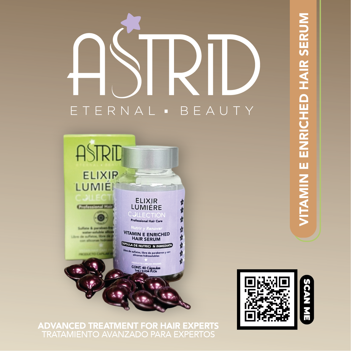 Sérum capilar enriquecido con vitamina E, 40 cápsulas, por Astrid
