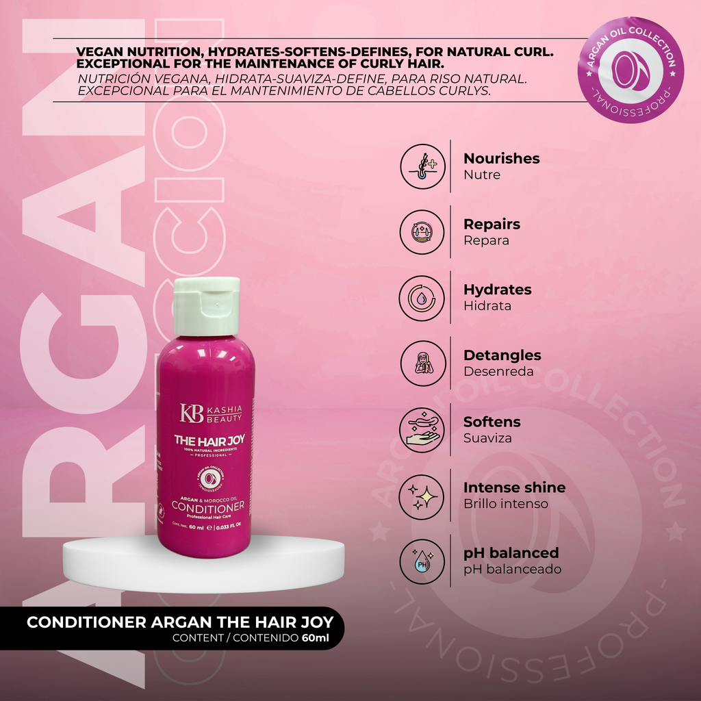 Dúo de champú y acondicionador de viaje de argán The Hair Joy Argan 60 ml de Kashia Beauty
