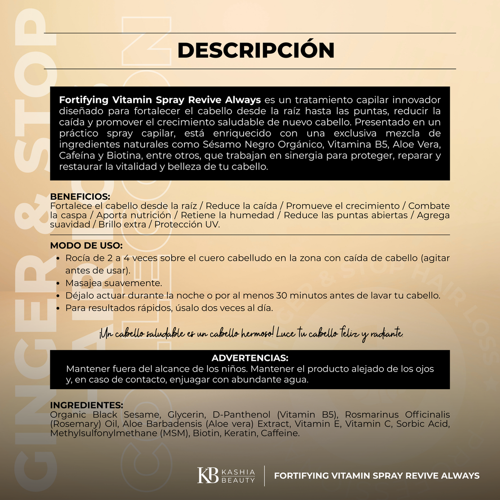 Spray Vitamínico Fortificante Revive Always 150 ml de Kashia Beauty