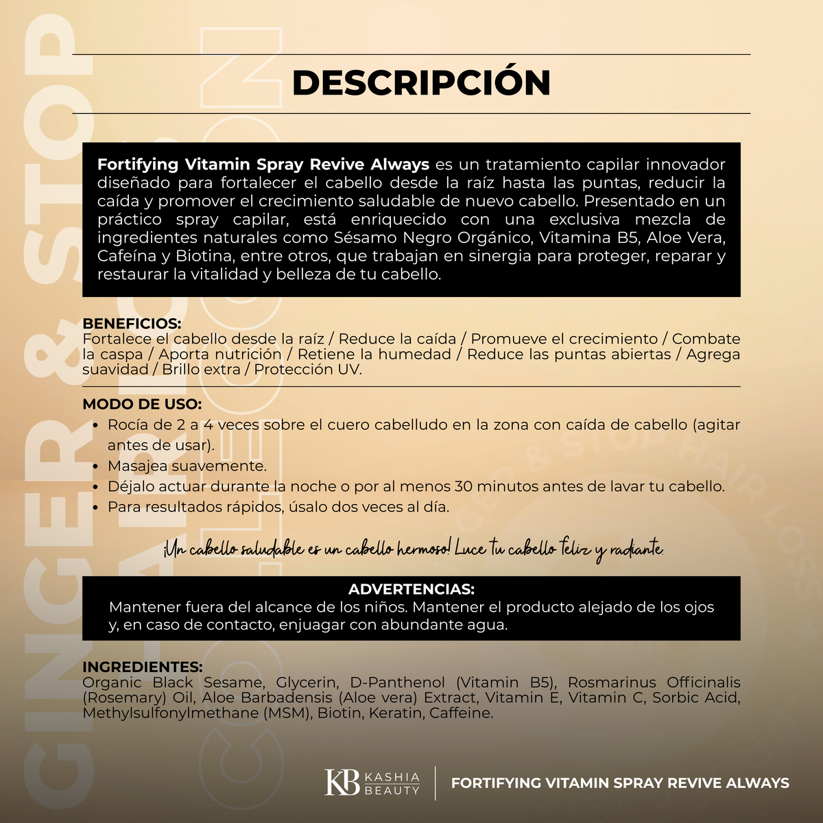 Spray Vitamínico Fortificante Revive Always 150 ml de Kashia Beauty