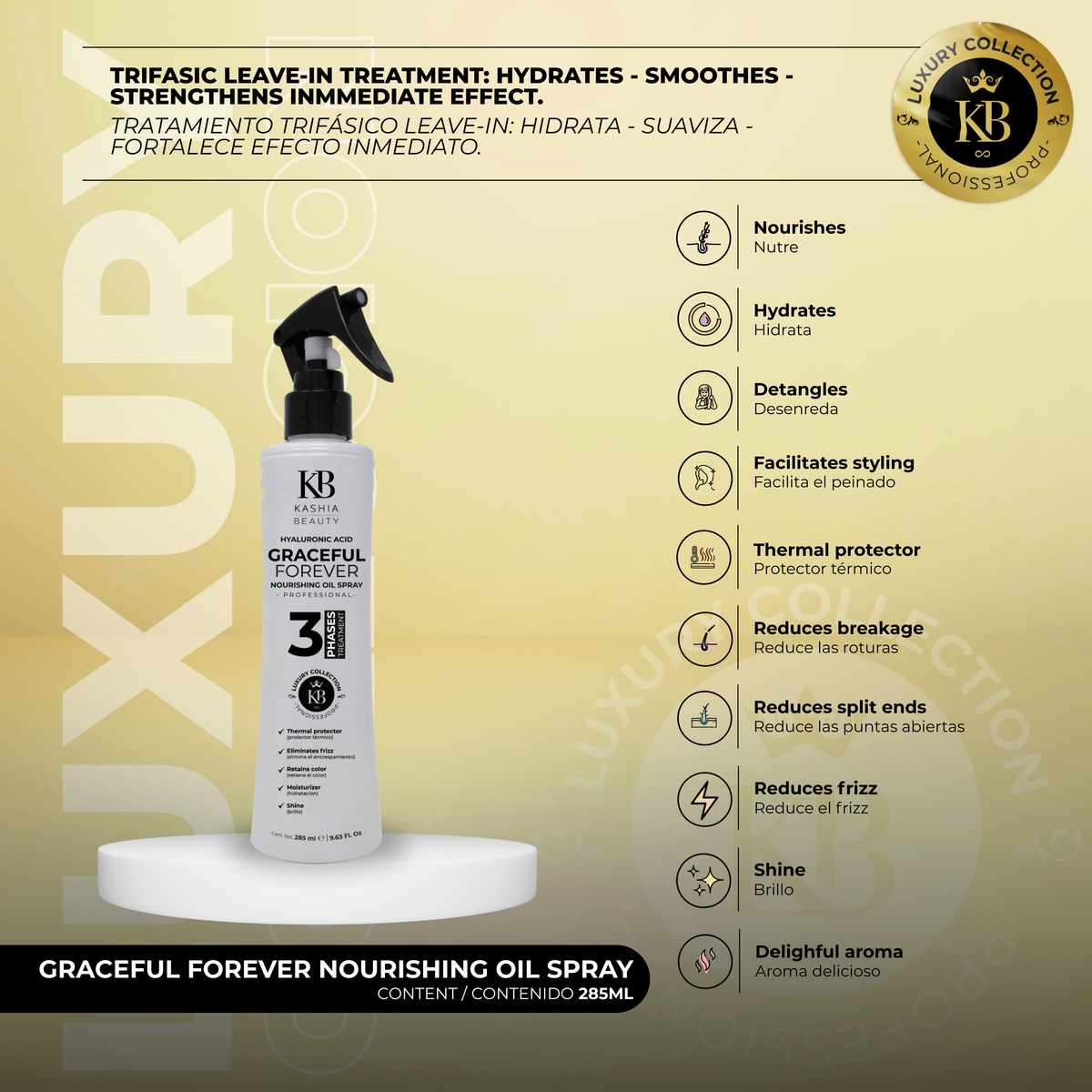 Aceite nutritivo en spray Graceful Forever 285 ml de Kashia Beauty