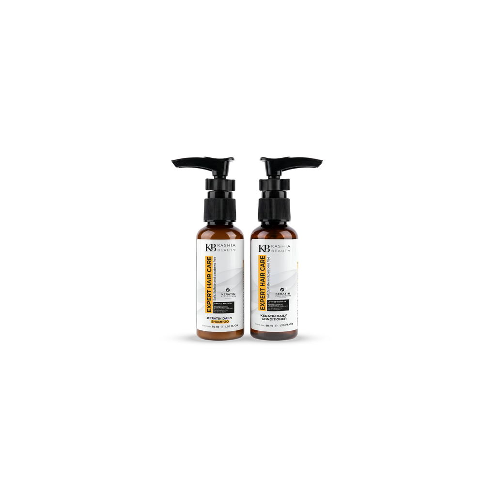 Dúo de champú y acondicionador de queratina para uso diario de 50 ml de Kashia Beauty