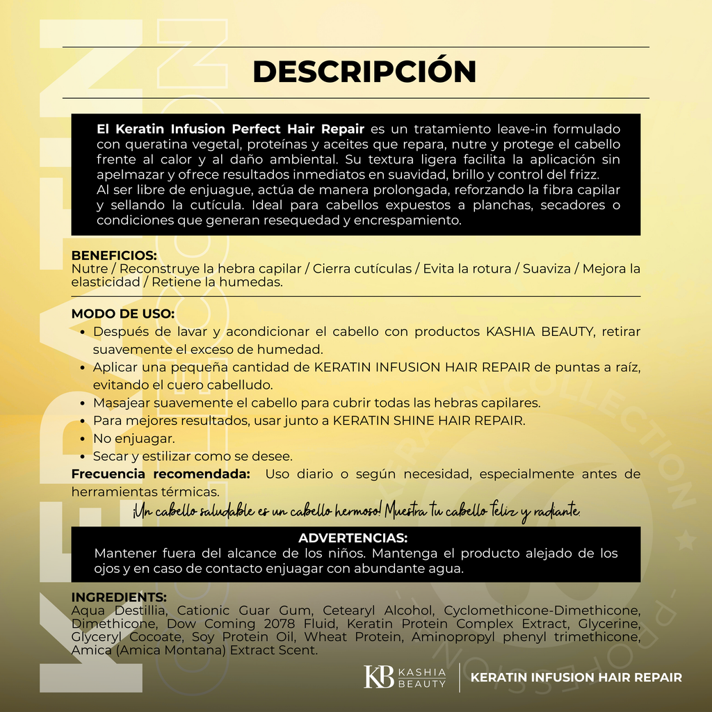 Tratamiento reparador capilar con infusión de queratina 237 ml de Kashia Beauty