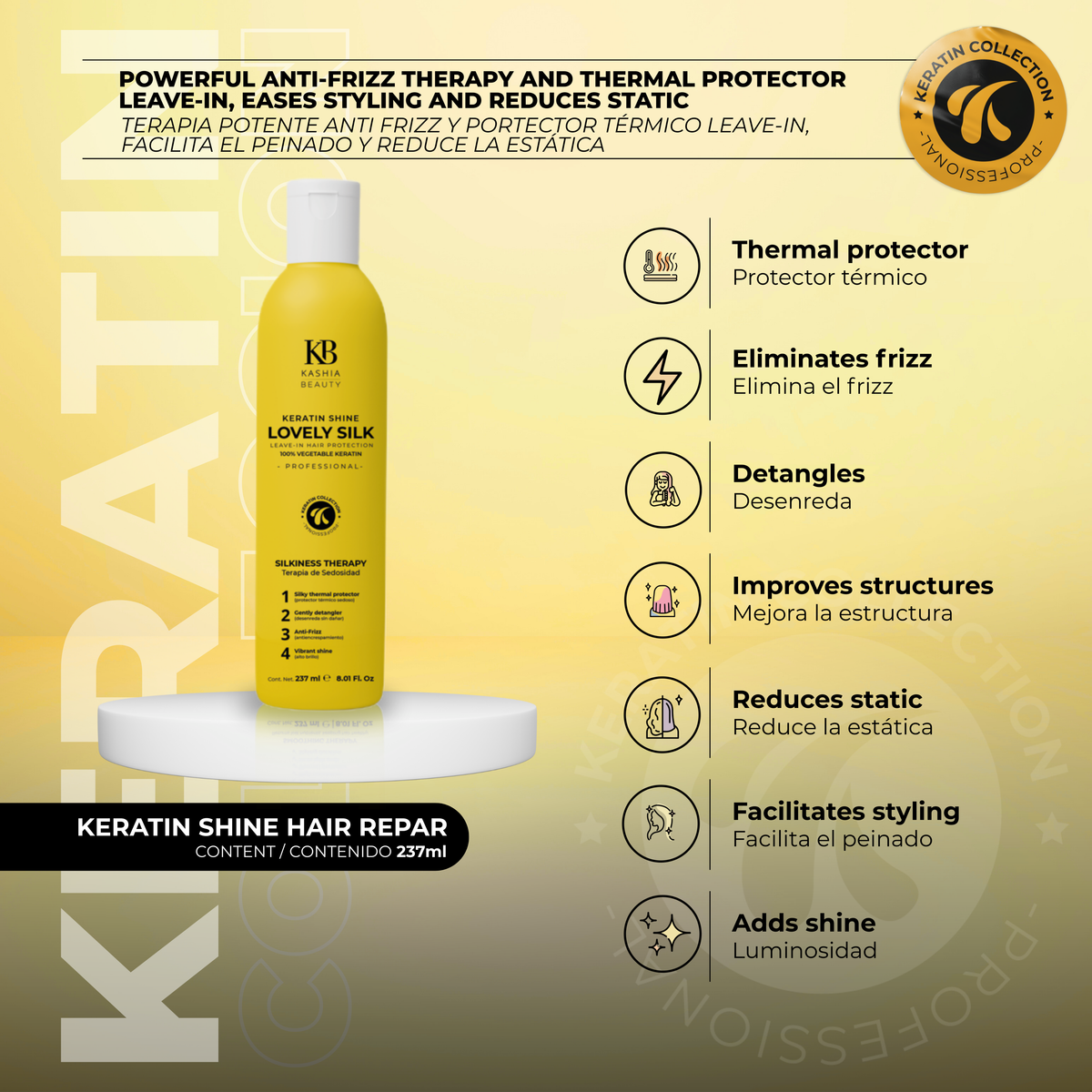 Reparación Capilar con Queratina Brillo LOVELY SILK 237ml de Kashia Beauty