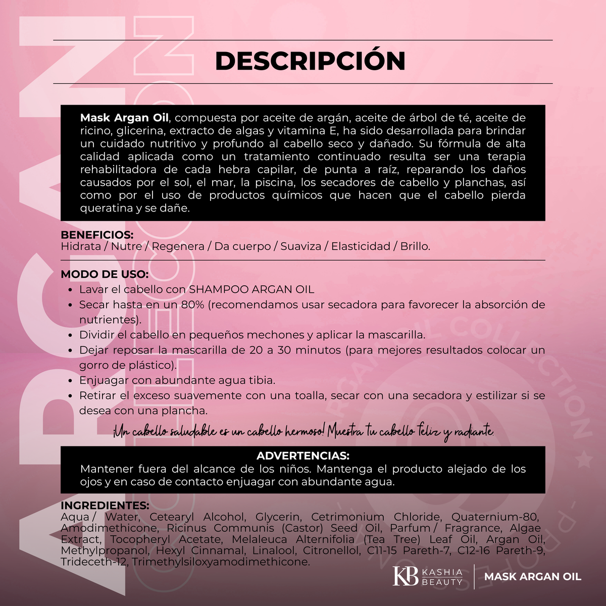Mascarilla de Aceite de Argán 500g de Kashia Beauty
