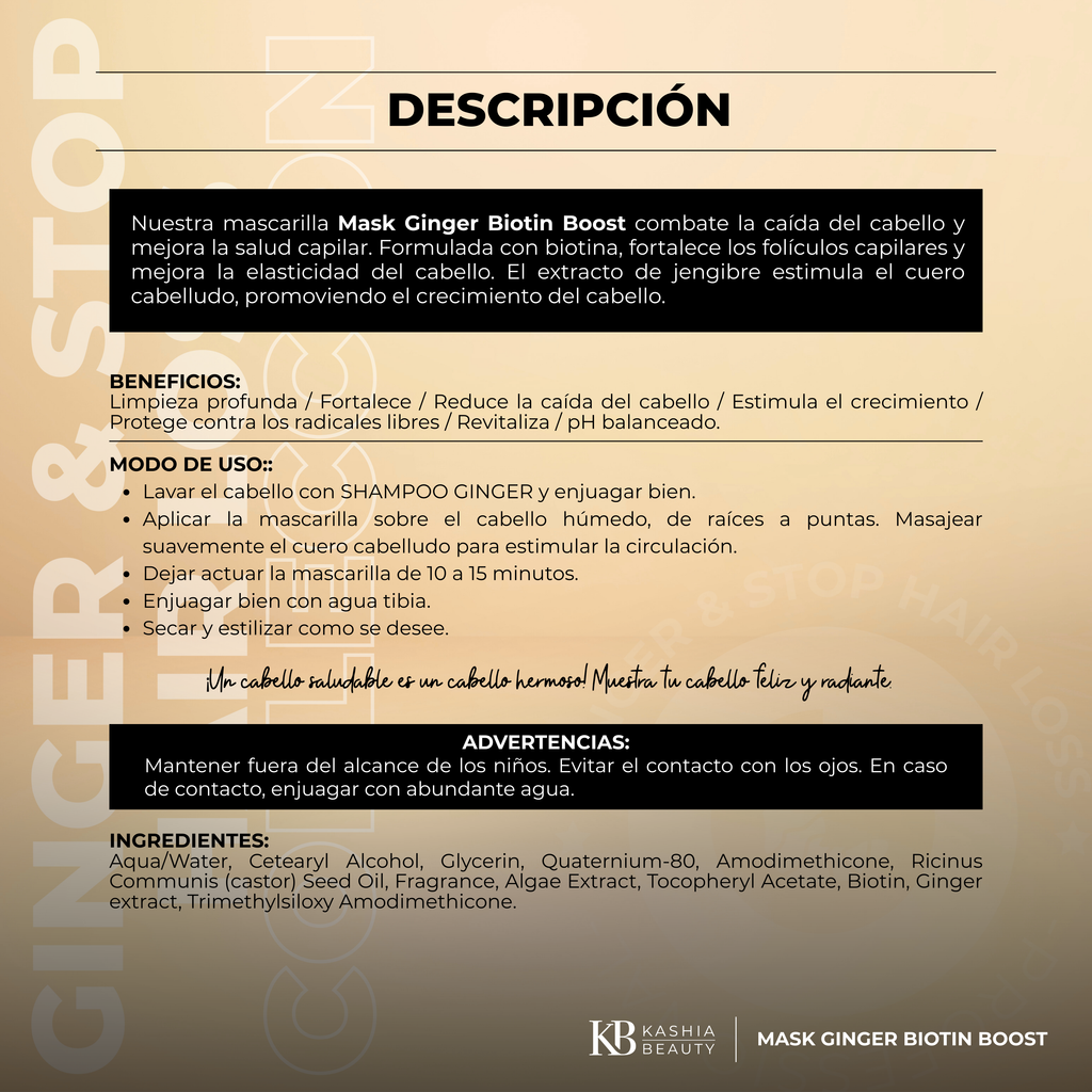 Mascarilla de Jengibre y Biotina Boost 500g de Kashia Beauty