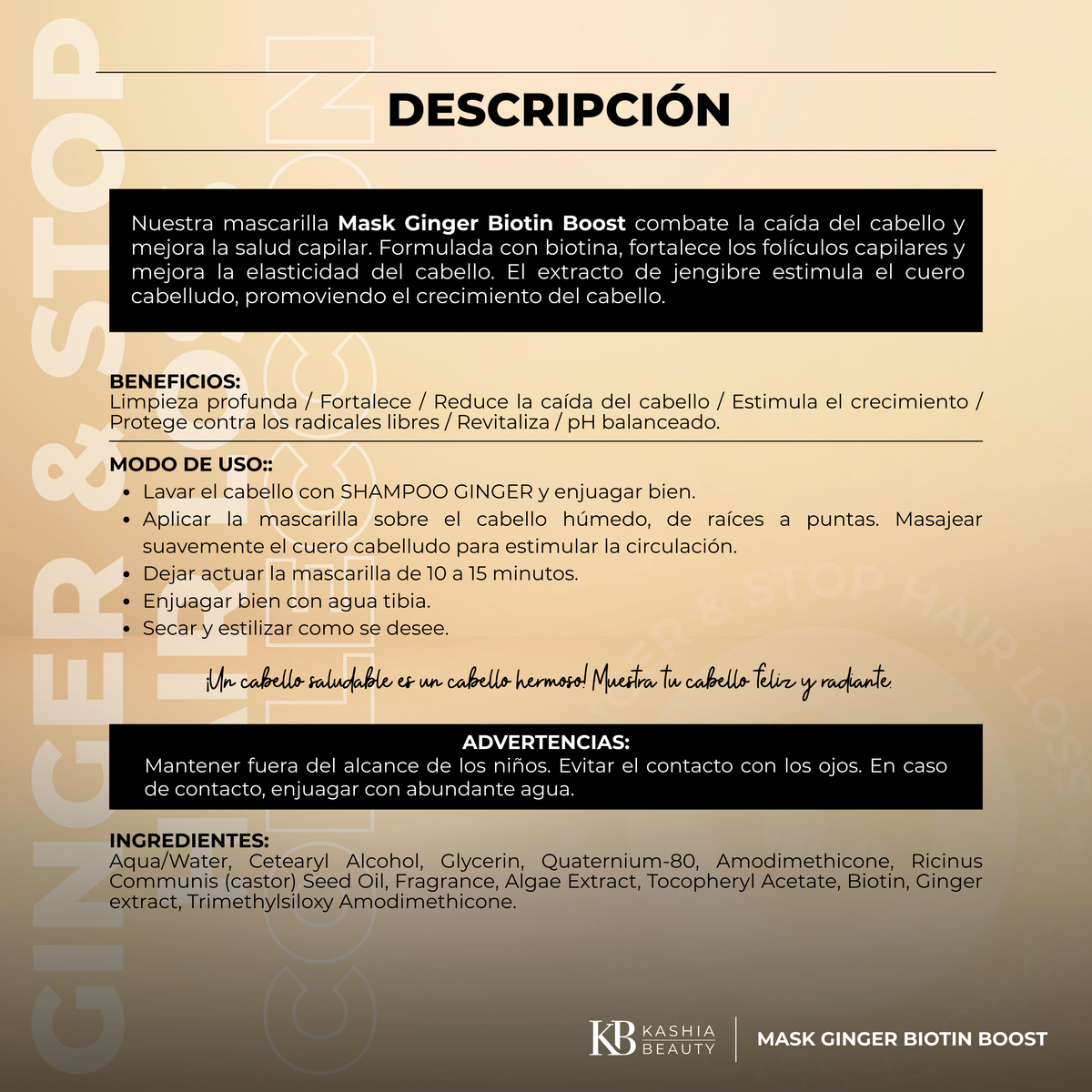 Mascarilla de Jengibre y Biotina Boost 500g de Kashia Beauty