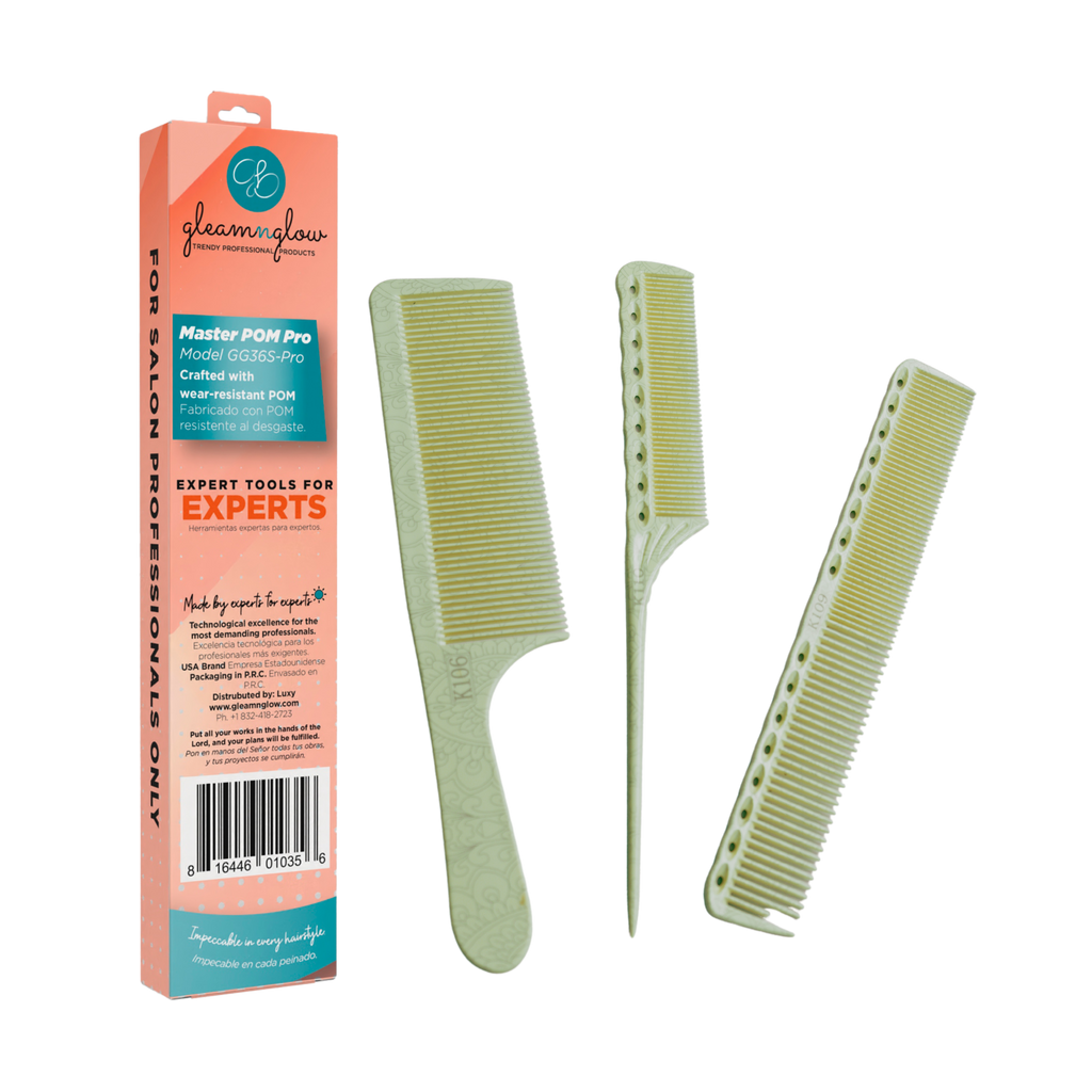 Peine de peluquería profesional Master Pro de Gleamnglow, resistente al desgaste y fabricado en POM