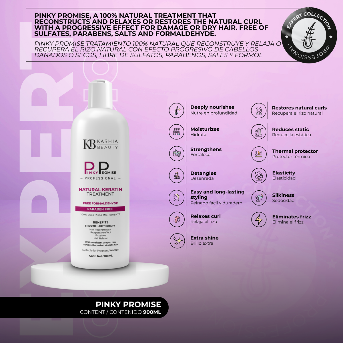 Tratamiento de queratina natural Pinky Promise 900ml de Kashia Beauty