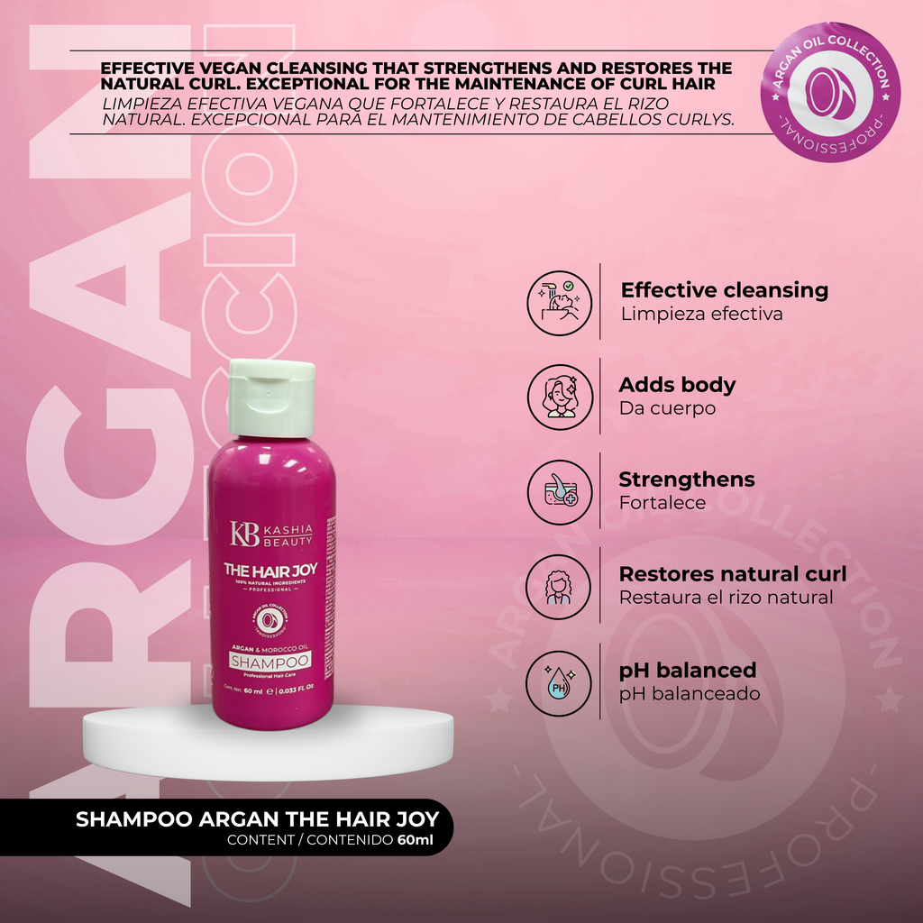 Dúo de champú y acondicionador de viaje de argán The Hair Joy Argan 60 ml de Kashia Beauty