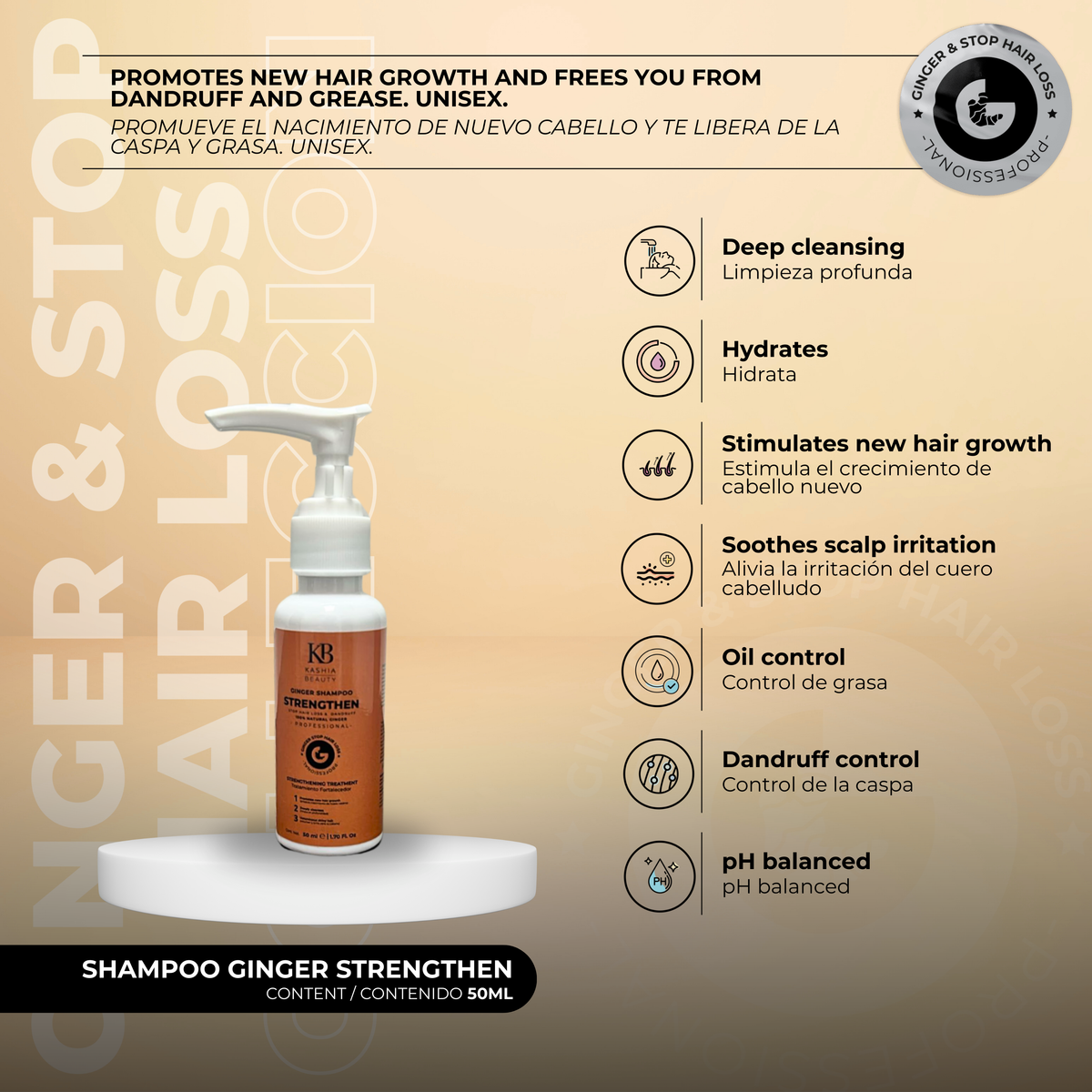 Champú de jengibre fortalecedor de viaje 50 ml de Kashia Beauty
