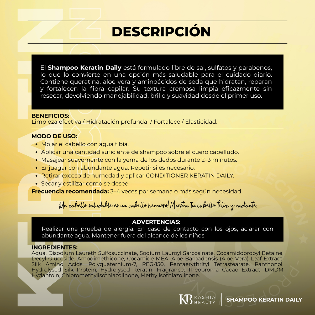 Champú y acondicionador de queratina de uso diario de Kashia Beauty