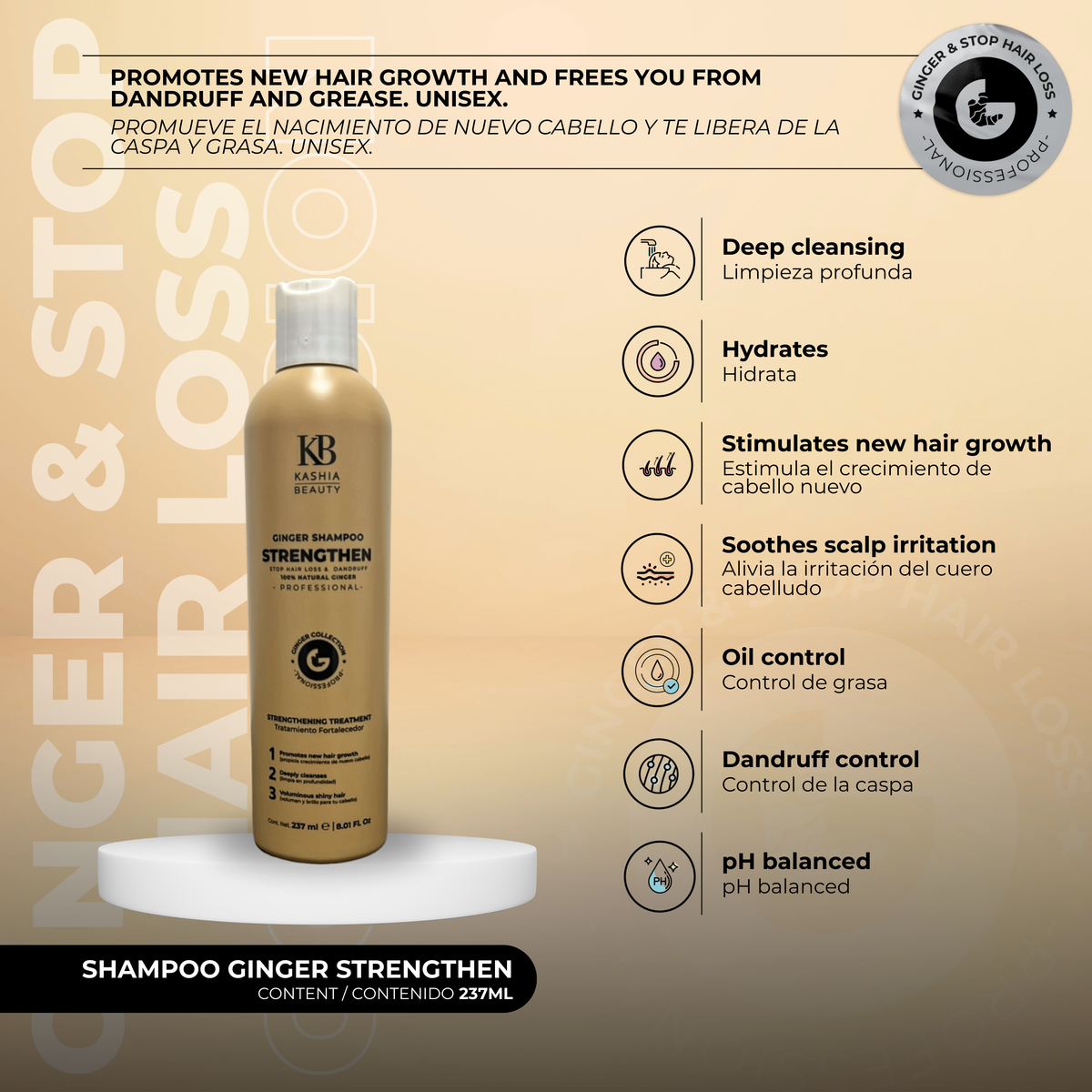 Champú de jengibre fortalecedor 237ml de Kashia Beauty