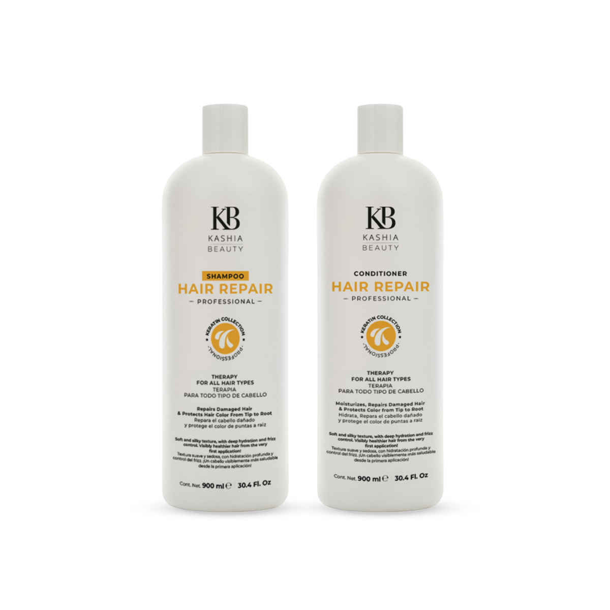 Champú y acondicionador reparador capilar con queratina de Kashia Beauty